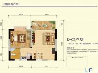 月亮城三期K-02户型图1室2厅1卫1厨53.09㎡