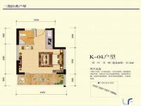 月亮城三期K-04户型图1室1厅1卫1厨37.85㎡