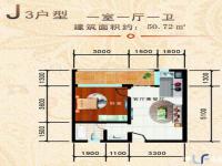 二期1栋J3户型图1房1厅0厨1卫50.72㎡
