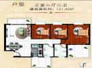 二期1栋三居室户型图3房2厅0厨2卫121.43㎡