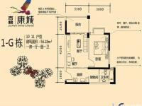 1-G栋10、11户型1房1厅1厨1卫56.18㎡
