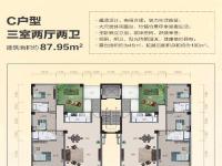 观澜湖九里六期洋房建面约87.95平米户型图